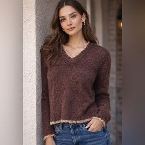 Vintage‎ Q&A Mohair Blend Brown Sweater Fuzzy Soft Y2K Grunge Academia Retro